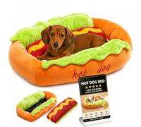 GoBrush Hot Dog Dog Bed, Soft Plush Small Cute and Warm Cozy Food Dogs Cats Bed, Micro Suede & Corduroy with Non-Slip Bottom for Puppies Small Pets, Plush Removable Washable Pet Beds (Large)