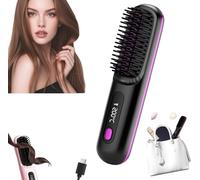 GoBrush Pro Cordless Hair Straightener Brush-3 Temperature Settings, Fast Heat Up, LED Display, USB-C Rechargeable, Portable & Travel-Friendly Hot Comb (Black)