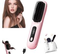 GoBrush Pro Cordless Hair Straightener Brush-3 Temperature Settings, Fast Heat Up, LED Display, USB-C Rechargeable, Portable & Travel-Friendly Hot Comb (Pink)