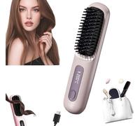 GoBrush Pro Cordless Hair Straightener Brush-3 Temperature Settings, Fast Heat Up, LED Display, USB-C Rechargeable, Portable & Travel-Friendly Hot Comb (Purple)