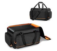 GOBUROS Speaker Carrying Bag Compatible with Mackie Thump Go, Loudspeaker Storage Bag with Removable Bottom Board, Padded Handle and Shoulder Strap, Multiple Pockets for Microphone, Cable, Black