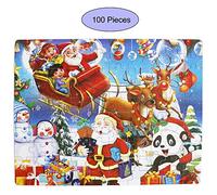 Gobus 100 pieces Wooden Santa Jigsaw Puzzle Merry Christmas Xmas Santa Claus Puzzle in a box Gift for Children