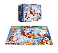 Gobus 60 pieces Wooden Santa Jigsaw Puzzle Merry Christmas Xmas Santa Claus Puzzle in a box Gift for Children
