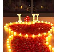 gobutend 1027 Pcs I Love U Light Up Letters Proposal Decorations, I Love U Sign with 24 Pcs Heart Flameless Candles 1000 Pcs Rose Petals for Wedding Proposal Romantic Night Decor