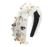 GOBWCOT 4th of July Headband for Women Patriotic Headband for Women Red White Blue Knot American Flag Pearl Hair Band Independence Day Accessories (White, 1)