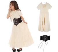 GOBWCOT Girls Renaissance Costume Medieval Ren Faire Dress Viking Pirate Outfit Vintage Dress With Belt Victorian Faerie Dress Up