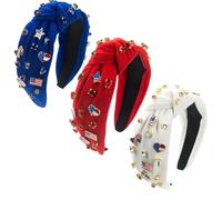 GOBWCOT Headband for Women 4th of July Patriotic Hairband Red White and Blue Knot American Flag Pearl Hair Band Independence Day Accessories (3 Pack, 1)