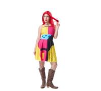 GOBWCOT Sally Costume Women Adult Sally Dress Suspender with Wig Halloween Christmas Nnight Cosplay Outfit (Red, Large)