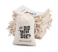 Gobyhumm 10pcs 4 * 6" Drawstring Bachelorette Hangover Recovery Kit Reusable Empty Wedding Party Gift Bag Holiday Closure 100% Natural Cotton Muslin Bag (BUT DID you DIE?)