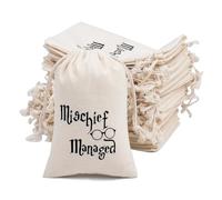 gobyhumm 10 Premium Organic Muslin Drawstring Bags 4x6 - Wedding Party Favor Set for Bachelorette Hangover Kits & Holiday Gifting | Reusable Double-Layer Unbleached Cotton Pouches (misschief managed)
