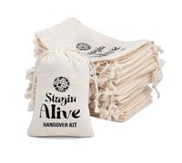 gobyhumm 10 Premium Organic Muslin Drawstring Bags 4x6 - Wedding Party Favor Set for Bachelorette Hangover Kits & Holiday Gifting | Reusable Double-Layer Unbleached Cotton Pouches (Staying alive)