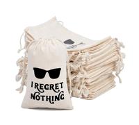 gobyhumm 10 Premium Organic Muslin Drawstring Bags 4x6 - Wedding Party Favor Set for Bachelorette Hangover Kits & Holiday Gifting | Reusable Double-Layer Unbleached Cotton Pouches (I REGRET NOTHING)