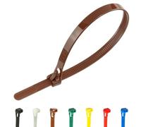 Gocableties 100 Pack of 250mm x 7.6mm Reusable Cable Ties, Heavy Duty Brown Releasable Cable Ties, 10" Premium Tie Wraps, Strong Nylon Zip Ties