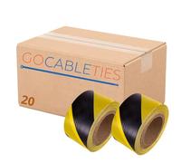 Gocableties Black/Yellow - 70mm x 500m Barrier Tape, Box of 20 - Non Adhesive Warning Box, Caution Tape,Plastic Barrier Cordon Off Tape
