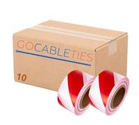 Gocableties Red/White 70mm x 500m Barrier Tape Box of 10 - Non Adhesive Warning, Plastic Barrier Cordon Off for Caution