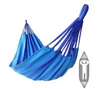 GOCAN Brazilian Single Hammock 1 Person Canvas 200X100cm Total Length 310cm Load 250kg Cotton Hammock for Patio Porch Garden Backyard Lounging Outdoor and Indoor (Peacock Blue)