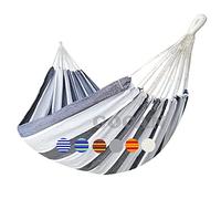 GOCAN Double Brazilian Hammock 2 Person Extra Large 220 x 150 cm Total Length 330 cm Load 300 kg Cotton Canvas Hammock for Outdoor and Indoor Garden (Grey Stripe)
