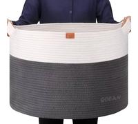 GOCAN Extra Large storage baskets to make hampers D55XH35cm woven basket laundry basket with Handles For washing basket clothes basket bathroom storage grey basket
