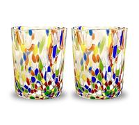 Gocce di Murano 2 Water Glasses Made According to the Tradition of Murano Artisans, Hand-Blown and Hand-Crafted Glass 300 ml - Rainbow Rain Glass Water Glasses