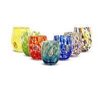 Gocce di Murano 6 Water Glasses Made According to the Tradition of Murano Artisans, Hand-Blown and Hand-Crafted Glass 300 ml - Rainbow Rain Glass Water Glasses