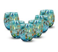 Gocce di Murano 6 Wine Glasses Processed According to the Tradition of Murano Artisans, Hand-Blown and Hand-Crafted Glass 200 ml - Elegant and Precious Wine Glasses