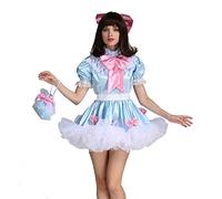 GOceBaby Women Sissy Lockable Maid Bow Dress Stain Puffy Crossdress Uniform Costume (XXL)