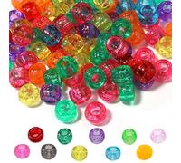 Gocelyn 2000pcs 6x9mm Glitter Pony Beads Bulk, Smooth Plastic Craft Pony Seed Beads with Big Hole for DIY Craft Kandi Jewelry Making Hair Braiding