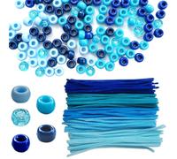 Gocelyn 2500pcs Pony Beads Bulk (Blue) with 100pcs Chenille Stems Pipe Cleaners, 6x9mm Craft Pony Seed Beads with Big Hole for DIY Craft Kandi Jewelry Making Hair Braiding