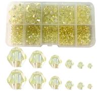 Gocelyn 900pcs Crystal Bicone Glass Beads of AB Color (Yellow), Rondelle Assorted Supplies Spacer Loose Beads for Jewelry Making Findings Bracelets Pendants(2mm, 3mm, 4mm, 5mm,6mm, 8mm)