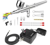 Gocheer Airbrush Kit with Air Compressor, 35 PSI High Pressure Air Brush Non-Clogging with 0.2/0.3/0.5mm Nozzle/Cleaning Sets, Ideal for Painting, Modeling, Cake Decor, Pastry, Makeup, Nail Art etc.