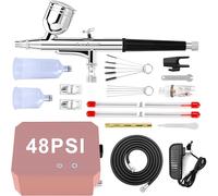 Gocheer Airbrush Kit with Air Compressor, 40 48 PSI High Pressure Air Brush Non-Clogging with 0.2/0.3/0.5mm Nozzle/Cleaning Sets, Ideal for Painting, Modeling, Cake Decor, Makeup (Pink, 48 PSI)