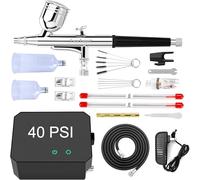 Gocheer Airbrush Kit with Compressor - 40PSI Dual Action Multi-Function Air Brush 3 Modes with 0.2/0.3/0.5 mm Nozzle Portable with 18 Pcs Accessories Crafts Nail Art Tattoos Cake Decorating,Black
