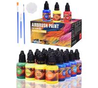 Gocheer Upgrade Airbrush Paint Set - 16 Colors and 3 Metallic Colors with 1 Thinner, 20ml/Bottle, Water-Based Airbrush Paint Set, Ready to Spray Acrylic Air Brush for Metal, Plastic Models, Canvas