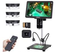 GOCHIFIX 10.1'' 3 Lens 2K HDMI Digital Microscope 2500X Soldering Microscope for Electronics Repair Coin Microscope with IPS Screen Biological Microscope with 12 LED Lights PC/TV Compatible 64GB