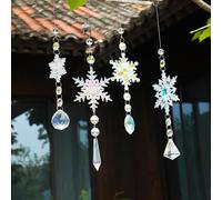 Gochoi 4PCS Snowflake Crystal Sun Catchers Indoor Window,Hanging Rainbow Prism Suncatcher,Rainbow Maker for Room, Garden, Balcony, Kitchen,Christmas Tree Decorations Home Decor-Snowflake