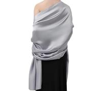 Gochoneng Women's Scarf Soft Silk Satin Shawls and Wraps for Evening Dresses Wedding Long Large Scarves Beach Sun Protection, Silver Gray, 71 inch*35.3 inch