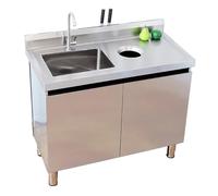 GOCHUSX Commercial Stainless Steel Kitchen Sink, Single Bowl Outdoor Sinks, Integrated Stainless Steel Sink for Garage, Laundry, Kitchen, Farmhouse(100x50x80cm)