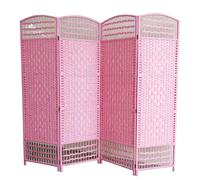 GOCHUSX Rattan Room Divider, Freestanding Folding Privacy Screen, 3/4/5 Panel Wall Dividers, Indoor Movable Protective Separator Partition Decorative(Pink-Style2,120x40cm-5PCS)