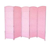 GOCHUSX Rattan Room Divider, Freestanding Folding Privacy Screen, 3/4/5 Panel Wall Dividers, Indoor Movable Protective Separator Partition Decorative(Pink-Style1,100x40cm-5PCS)