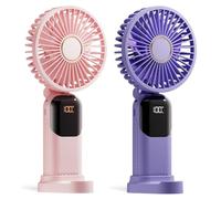 GOCKERA 2 Pack Portable Fan, 4200mAh Battery Operated Fan, 5 Speeds&Digital Display, 180° Foldable Makeup Fan for Women with Base, Handheld/Neck/Desk 3in1 Fan for Outdoor Indoor,Ultra Quiet