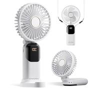 GOCKERA Portable Fan, 4200mAh Battery Operated Fan, 5 Speeds&Digital Display, Makeup Fans for Women with Base, 180°Foldable 3in1 Handheld/Neck/Desk Fan for Outdoor Indoor,Ultra Quiet (White)