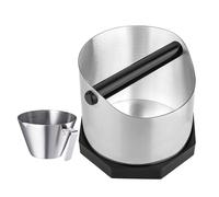 Gocoffun Coffee Knock Box, Large Capacity Espresso Knock Box with Non-Slip Base, Coffee Measuring Cup,Coffee Puck Knock Box Stainless Steel for Espresso Machine Coffee Grounds (Silver)