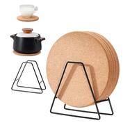 Gocoffun Cork Trivet, 5 Pack 7.5inches Round Coasters with Holders, Extra Thick Cork Trivets Reusable for Hot Pot and Hot Dishes