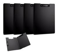 Gocoffun Plastic Clipboard A4 with Double Clips, 4 Pack Foldover Document Folder with Cover, Black Lightweight Document Organiser for Office, School Supply (Black)