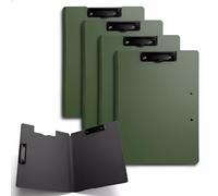 Gocoffun Plastic Clipboard A4 with Double Clips, 4 Pack Foldover Document Folder with Cover, Green Lightweight Document Organiser for Office, School Supply (Green)