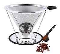 Gocoffun Pour Over Coffee Dripper, Reusable Cone Coffee Filter 1-4 Cup, Stainless Steel Portable Coffee Filters Coffee Maker with Cleaning Brush for Home Office Travel Camping