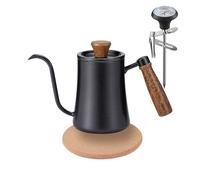 Gocoffun Pour Over Coffee Kettle, 550ml Gooseneck Kettle Spout Coffee Tea Pot with Thermometer, Anti-Hot Wooden Handle,Stainless Steel Tea Kettle with Long Narrow Spout Hand Drip Kettle(Black)