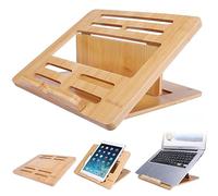 Gocokia Bamboo Fodable Laptop Notebook Riser Stand Desktop Adjustable with 4 Angles Notebook Mount Holder, Folding Laptop Cooler Stand for Macbook,Tablet,