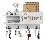 Gocokia Mail and Key Holder for Wall Decorative, Wooden Mail Organizer with 4 Double Key Hooks, Wall Mounted Key Hangers with Mailbox (White)