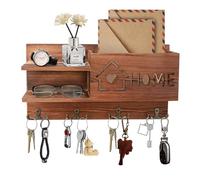 Gocokia Mail and Key Holder for Wall Decorative, Wooden Mail Organizer with 4 Double Key Hooks, Wall Mounted Key Hangers with Mailbox, Home Decor for Entryway Mudroom Hallway Office